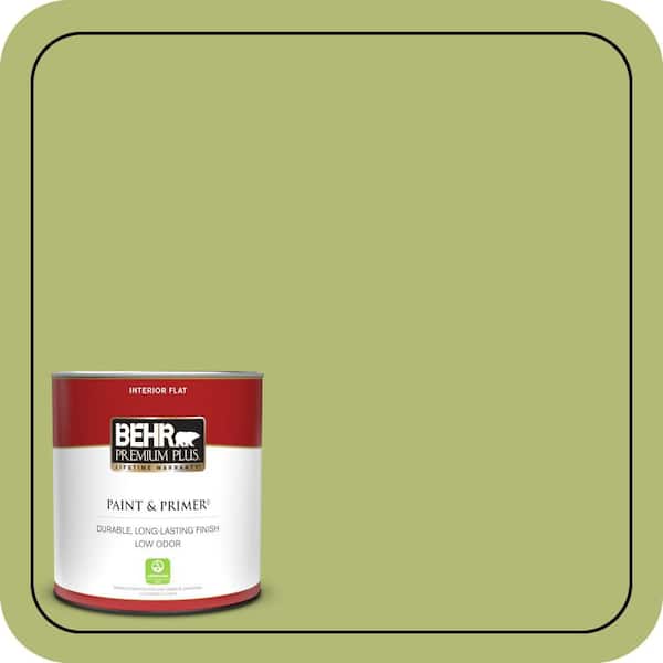 BEHR PREMIUM PLUS 1 qt. #410D-4 Asparagus Flat Low Odor Interior Paint & Primer