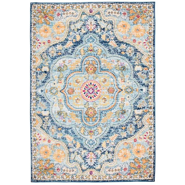 World Rug Gallery Distressed Vintage Bohemian 7 ft. 10 in. x 10 ft. Navy Area Rug