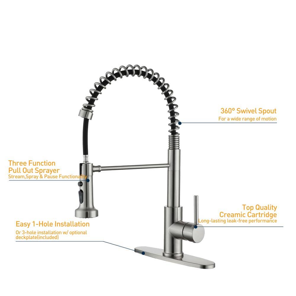 Brushed Nickel Single Handle Pull Down Kitchen Faucet with Spray