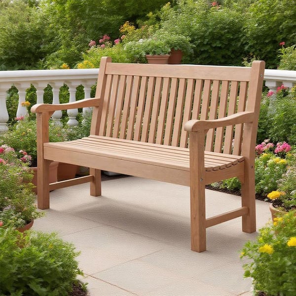 All-Weather Polystyrene Lumber 2-Person Plastic Outdoor Garden Bench in Teak