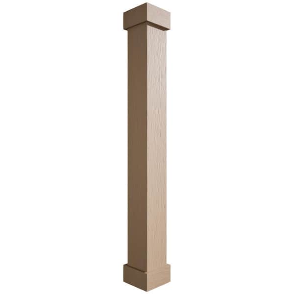 Ekena Millwork 8 in. x 10 ft. Rough Sawn Endurathane Faux Wood Non-Tapered Square Column Wrap with Standard Capital and Base