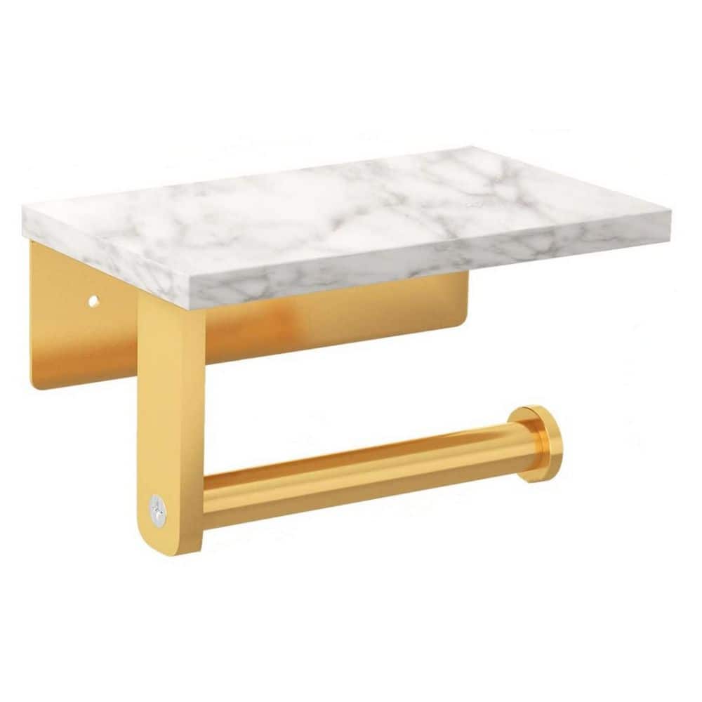 Wall Mounted Toilet Paper Holder in Brushed Gold with Natural Marble Shelf and Stainless Steel Screws for Bathroom price history on PriceWatchPro
