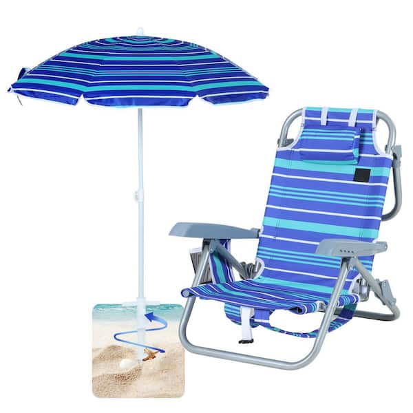Unbranded Toddler Beach Chair Kids Beach Chair Kids Camping Chair 5 Reclining Positions Kids Folding Chair with Umbrella (1-Pack)