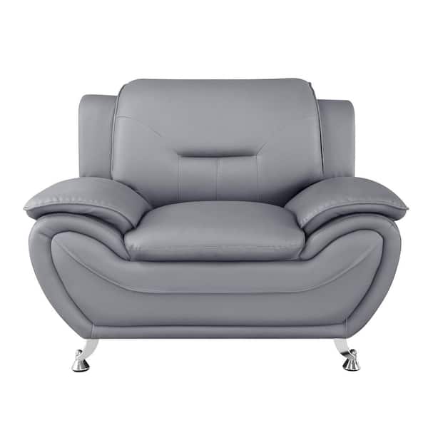 Sanuel 47.3 in. W Gray Faux Leather Club Chair (Set of 1)