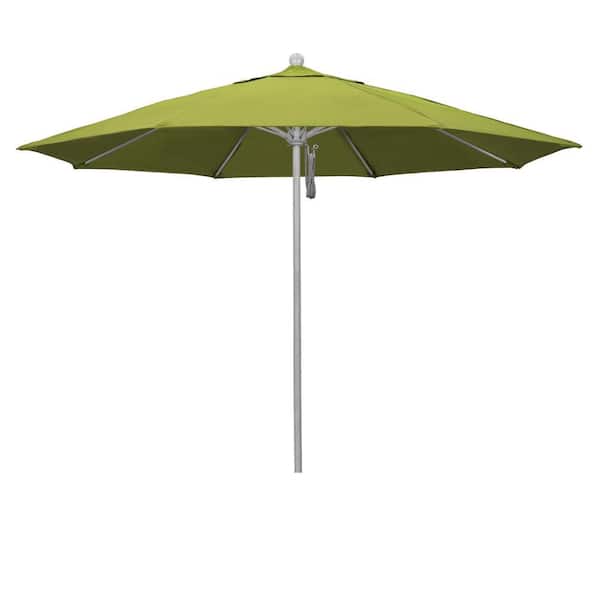 11 ft. Grey Woodgrain Aluminum Market Patio Umbrella with Fiberglass Ribs Pulley Lift in Ginkgo Pacifica