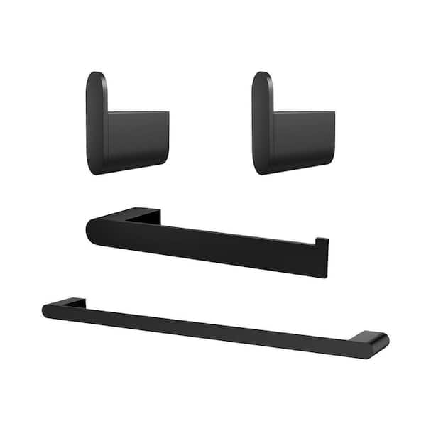 4-Piece Bathroom Hardware Set with Towel Bar, Towel Holder, 2-Versatile Robe Hooks in Matte Black