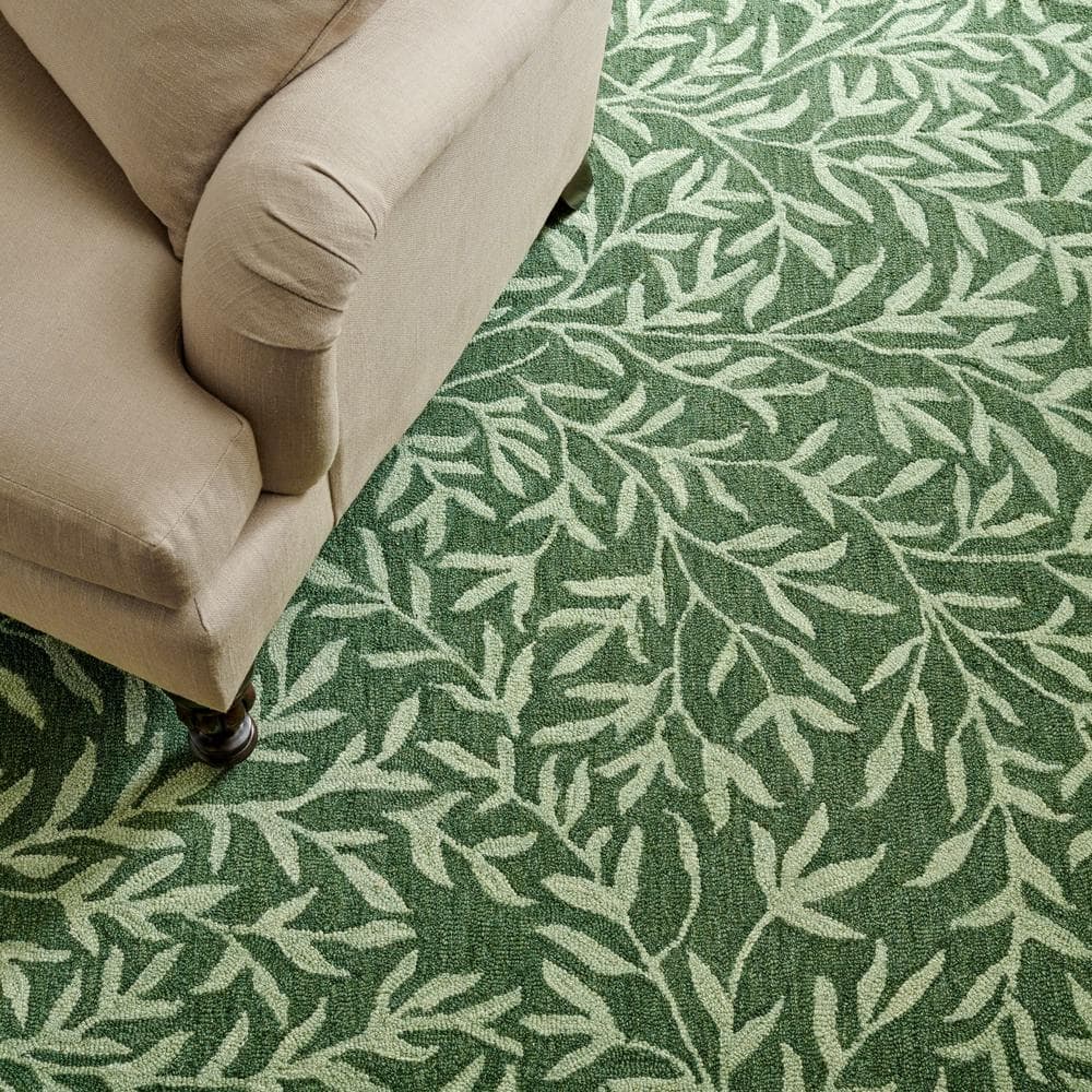 Handmade Green Floral Tufted Wool 9' x 12' Rug