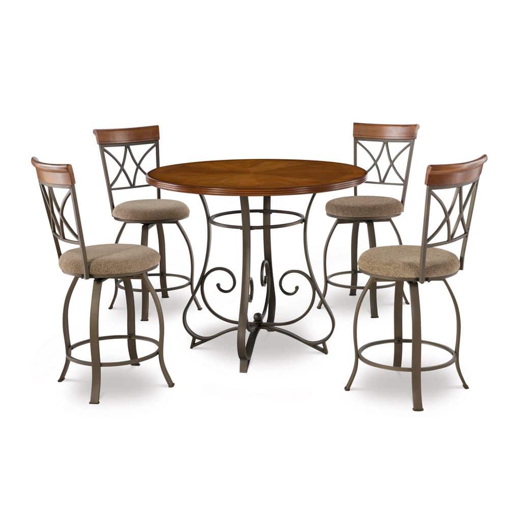 Masson Swivel 5-Piece Round Cherry/Bronze Wood Top Counter Dining Room Set Seats 4 price history on PriceWatchPro