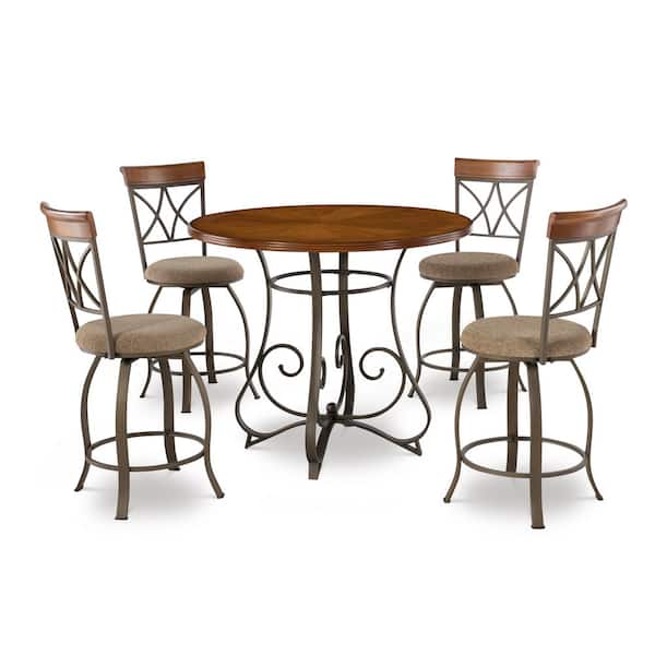 Masson Swivel 5-Piece Round Cherry/Bronze Wood Top Counter Dining Room Set Seats 4