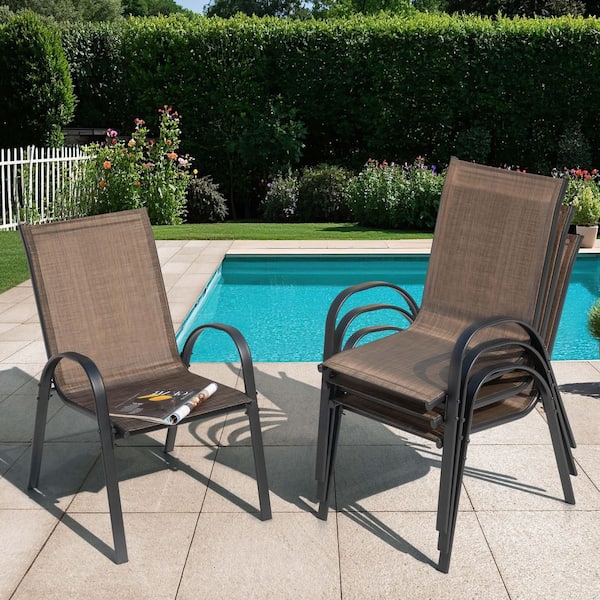 Nuu Garden Black Metal and Textilene Stackable Outdoor Dining
