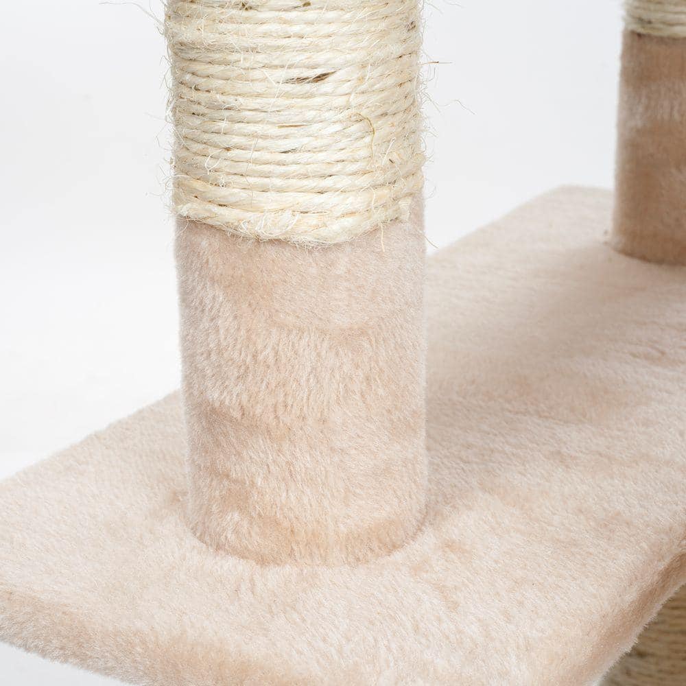 Beige 5.5-Foot 8-Tier Sisal Cat Tower with Condos and Ladder