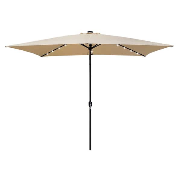 Unbranded 10 ft. x 6.5 ft. Rectangular Solar Lighted Market Patio Umbrella in Tan