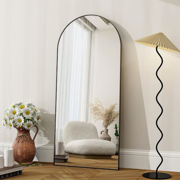 Black 30 in. W x 67 in. H Arched Modern Metal Framed Floor Mirror Full Length Mirror