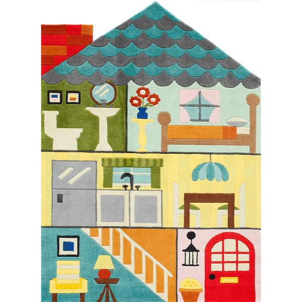 Momeni Lil Mo Whimsy Home Sweet Home Multi 5 ft. x 7 ft. Indoor Kids Area Rug