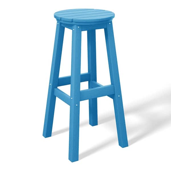 WESTIN OUTDOOR Laguna 29 in. HDPE Plastic All Weather Backless Round Seat Bar Height Outdoor Bar Stool in, Pacific Blue