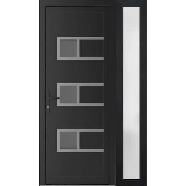 46 in. x 80 in. Right-hand/Inswing Frosted Glass Matte Black Steel Prehung Front Door with Hardware