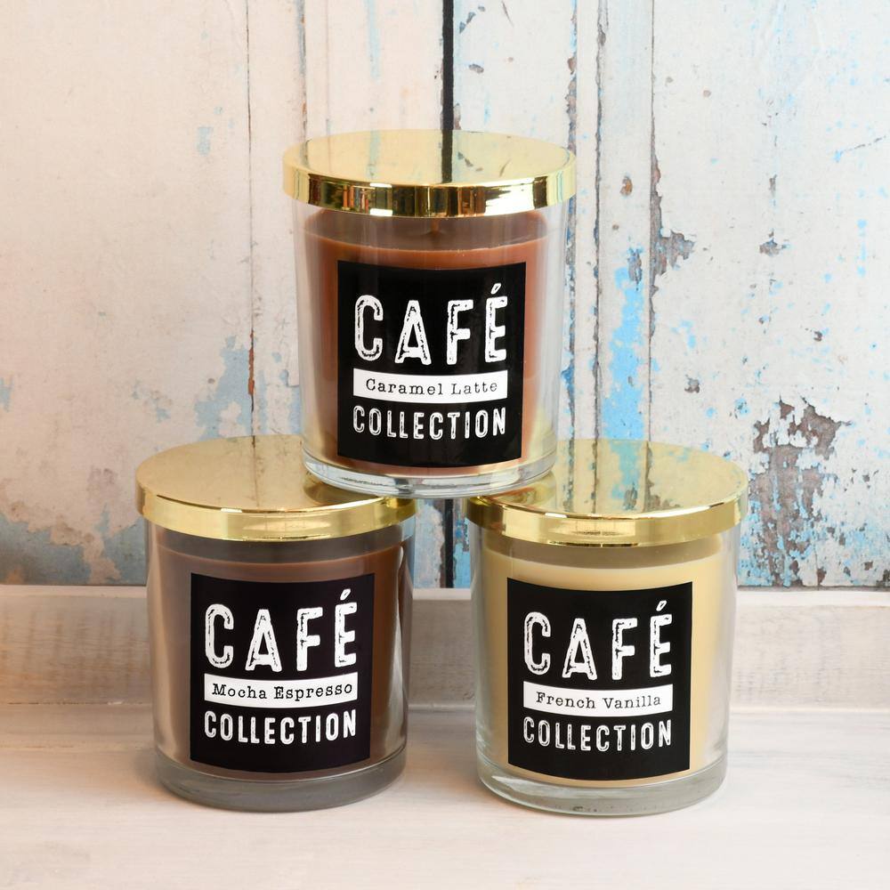 Gold Lid Coffee Scented Glass Jar Candle Set