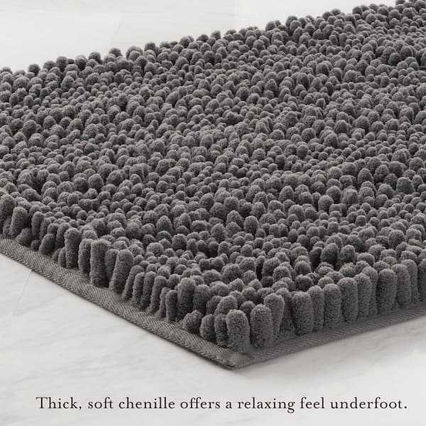 Non-Slip Astor Chenille Gray Polyester Rectangle 2-Piece Bath Mat Set