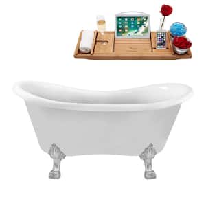 62 in. Acrylic Clawfoot Non-Whirlpool Bathtub in Glossy White With Polished Chrome Clawfeet And Brushed Nickel Drain