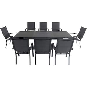 Cameron 9-Piece Aluminum Outdoor Dining Set with 8 Padded Sling Dining Chairs and an Expandable Table