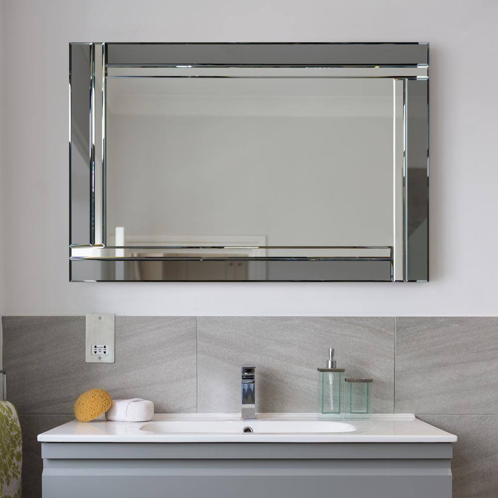 Rectangular Beveled Silver and Gray Wood Framed Wall Mirror