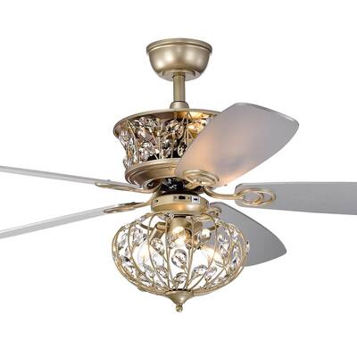 Edvivi Ella 52 in. Indoor Matte Black Glam Ceiling Fan with Crystal ...