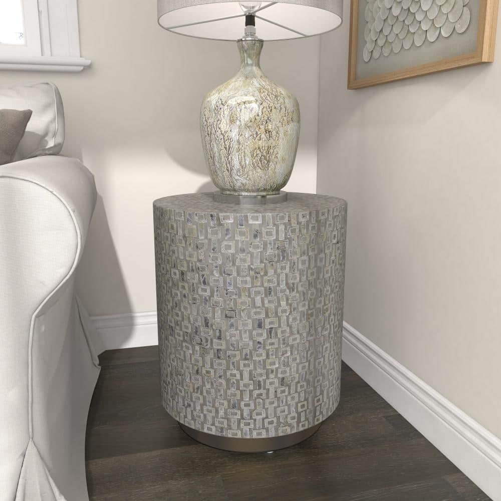 18 in. Gray Large Round Wood End Table with Gold Base - thumbnail 7
