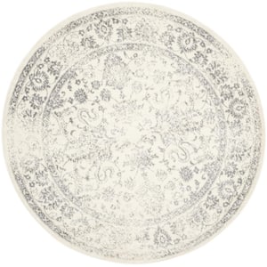 ADirondack Ivory/Silver 12 ft. x 12 ft. Border Distressed Round Area Rug