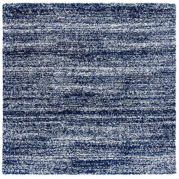 Hudson Shag 4 ft. x 4 ft. Navy/Ivory Solid Marle Square Area Rug