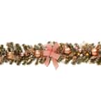 72 in. Decorated Pine Garland with Bow, Gold Ornaments, Berries and LED