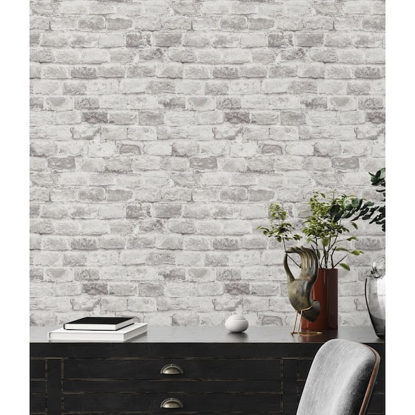 Bricks and More Collection White Authentic Brick Matte Finish Vinyl on Non-Woven Non-Pasted Wallpaper Roll