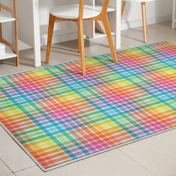 Crayola Plaid Multicolor 3 ft. 3 in. x 5 ft. Area Rug