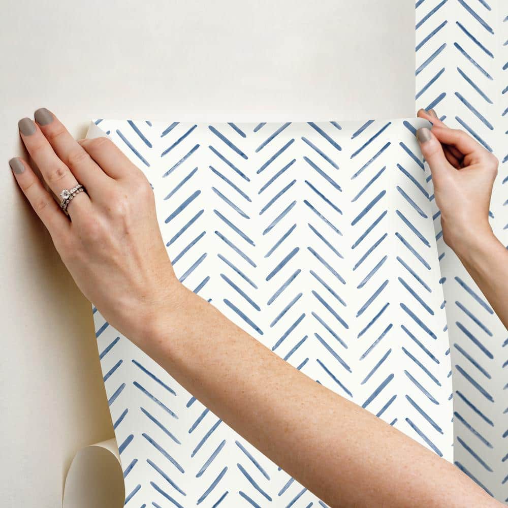 Navy and White Herringbone Peel and Stick Wallpaper Roll