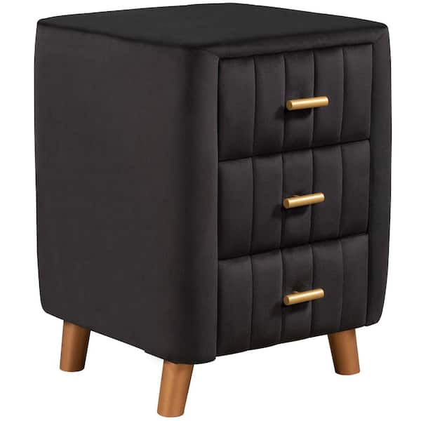 Polibi Black Bedroom Upholstery Nightstand with 3-Drawers(16.1 in. W x 16.1 in. D x 23.1 in. H)