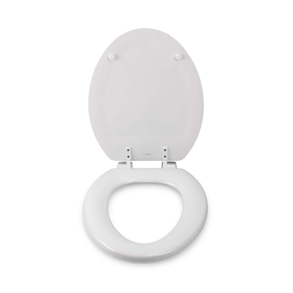 White Molded Wood Elongated Toilet Seat with Adhesive Hinges
