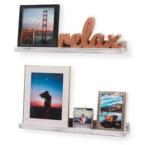 Ted Wall Mount Narrow Picture Ledge Shelf Display : Floating :Torched White Set of 2