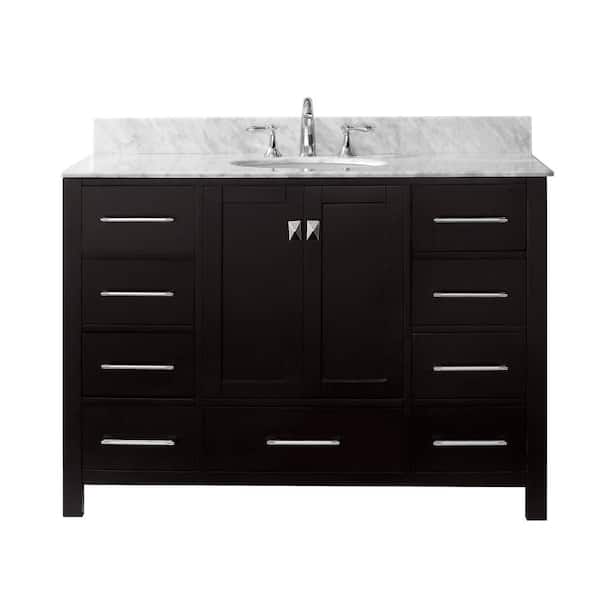 Virtu USA Caroline Avenue 49 in. W Bath Vanity in Espresso with Marble Vanity Top in White with Round Basin