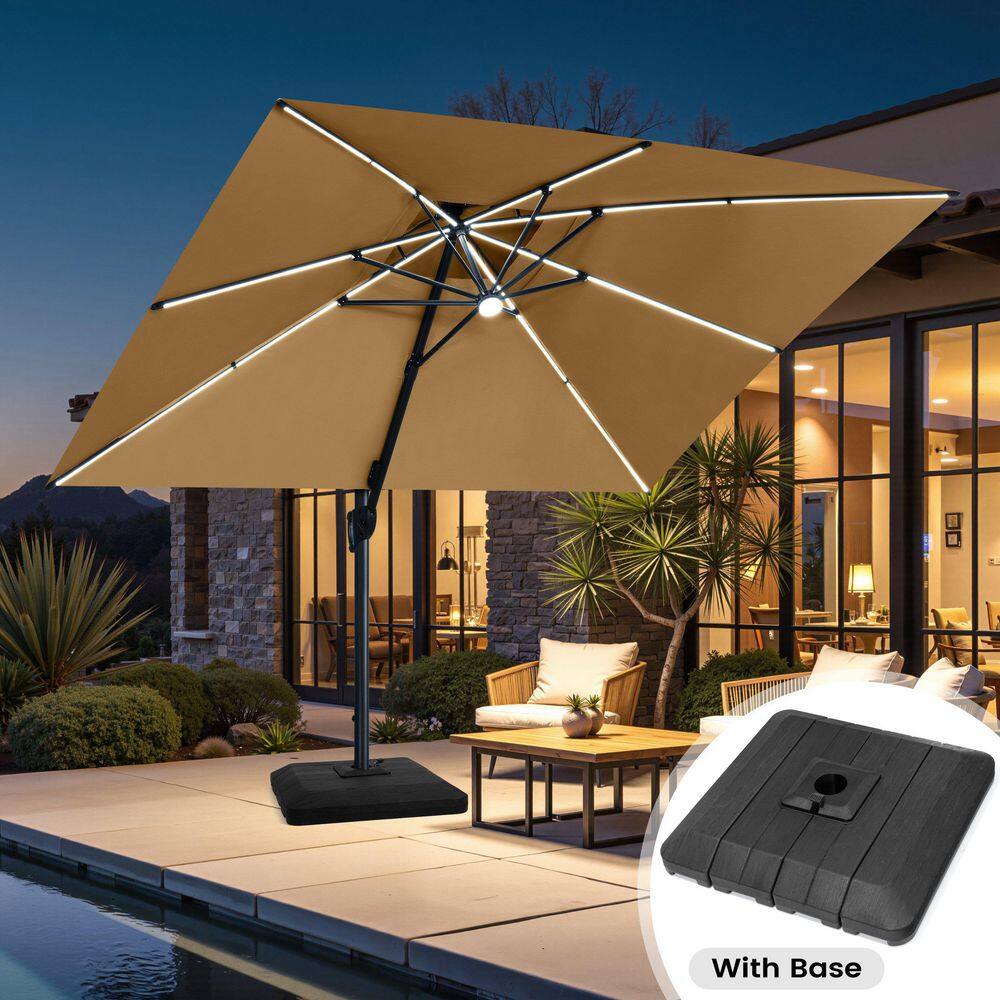 13 ft. x 10 ft. Cantilever Patio Umbrella w/ Solar Lights & 240-lb Weighted Base Aluminum Outdoor Umbrella in Tan Brown price history on PriceWatchPro