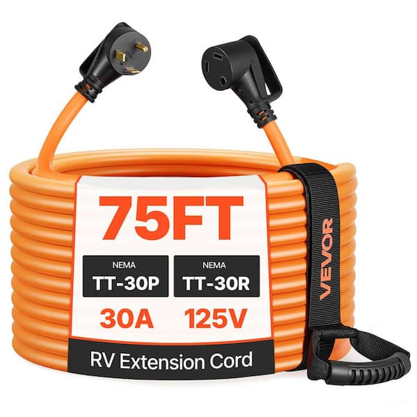 STW RV Power Cord, 75 Ft. 10/3 Gauge 30 Amp 125V 2500W Extension Cord, NEMA TT-30P with Power Indicator Cord Organizer