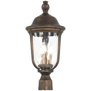 Havenwood 3-Light Tauira Bronze and Alder Silver Outdoor Post Lantern with Clear Hammered Glass