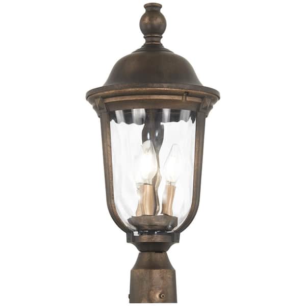 Minka Lavery Havenwood 3-Light Tauira Bronze and Alder Silver Outdoor Post Lantern with Clear Hammered Glass