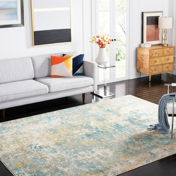 Madison Teal/Gold 9 ft. x 12 ft. Geometric Abstract Area Rug
