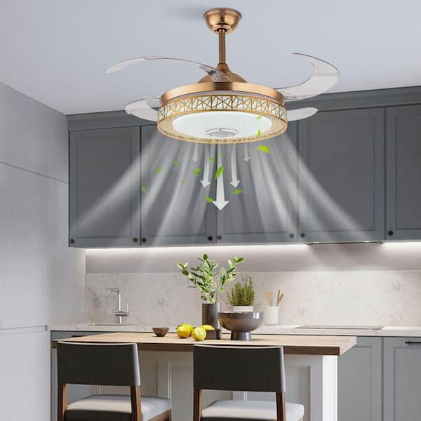 OUKANING 42 in. Indoor Gold Modern 6-Speed Retractable Ceiling Fan