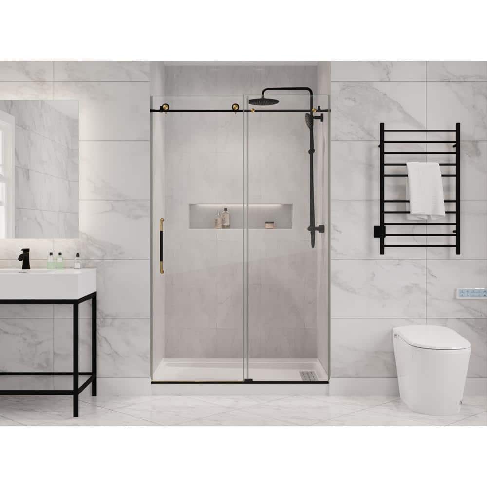 Madam Series 48 in. x 76 in. H Sliding Frameless Shower Door in Matte Black
