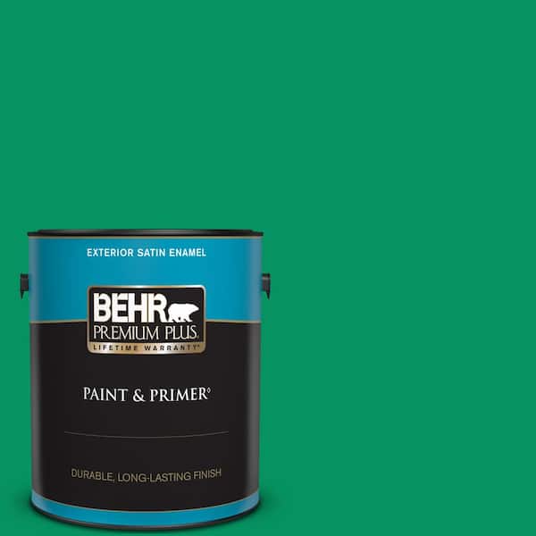 BEHR PREMIUM PLUS 1 gal. #470B-6 Emerald Lake Satin Enamel Exterior Paint & Primer