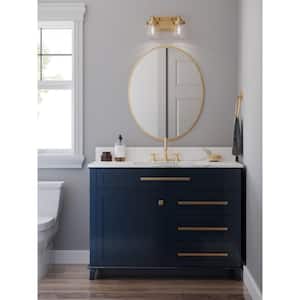 Hinton Collection 15.5 in. 2-Light Vintage Brass Clear Seeded Glass Farmhouse Bath Vanity Light