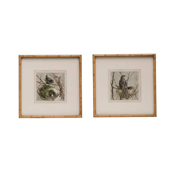 3R studios Set of 2 "Bird and Nest" Wood Framed Nature Wall Art Print 18 in. x . 875 in. x 18 in. .