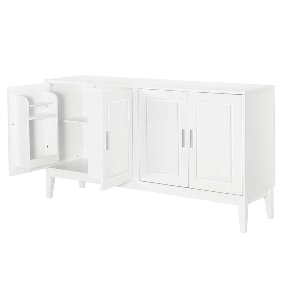 White 60" Modern 4-Door Wood Sideboard with Adjustable Shelves
