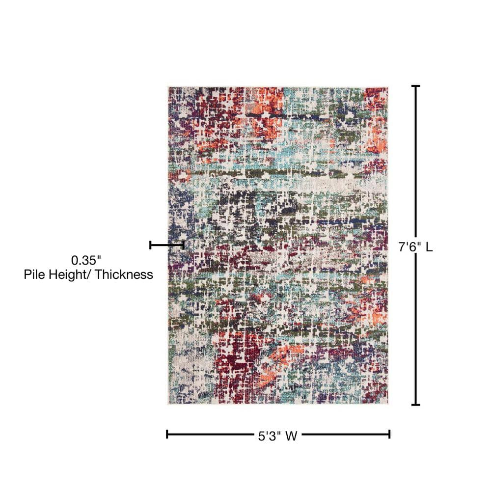 Blue and Green Abstract Synthetic Area Rug