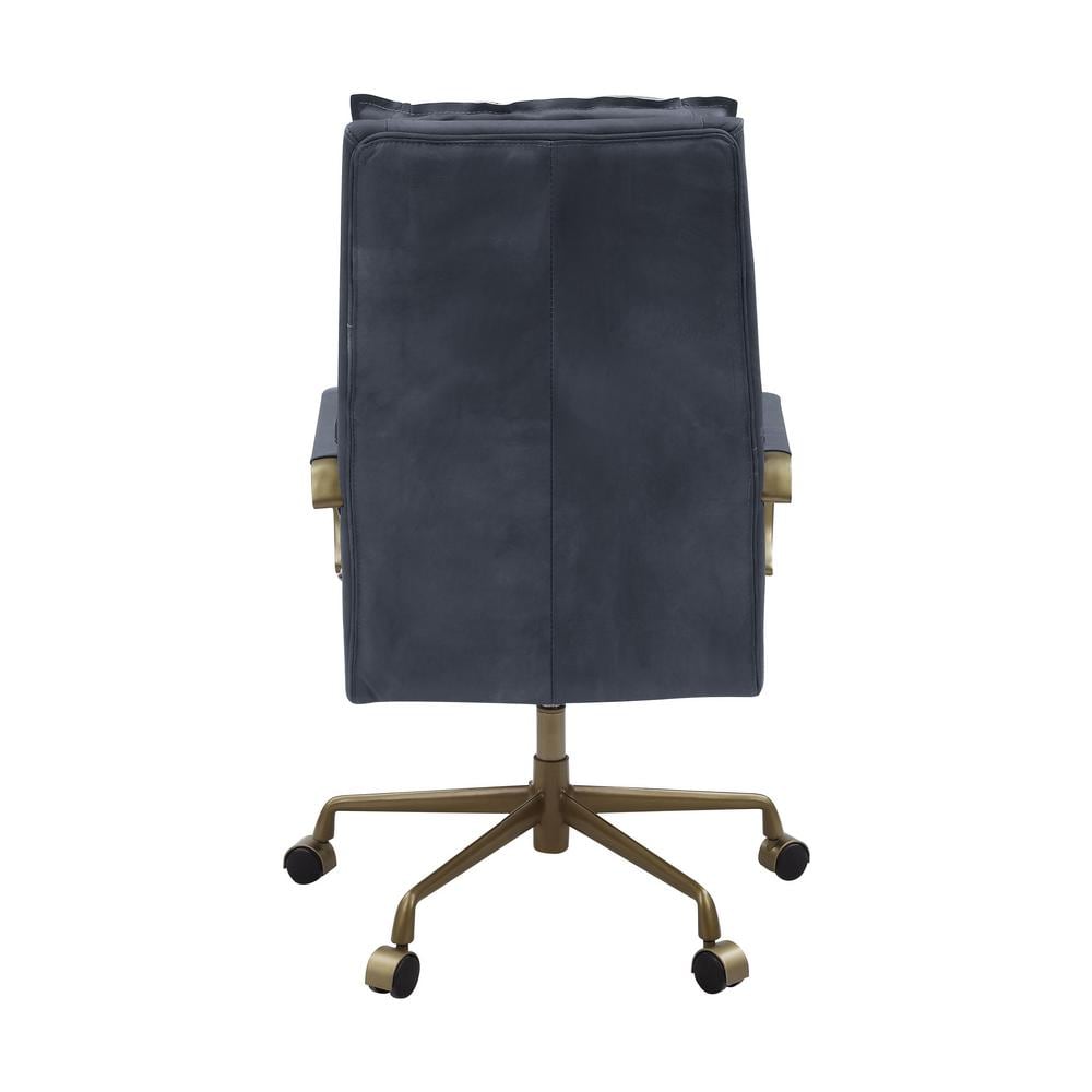 Gray Leather Executive Swivel Office Chair with Metal Accents